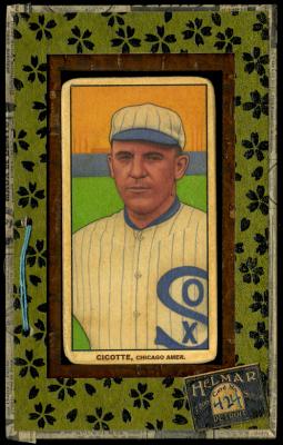 Picture, Helmar Brewing, T206-Helmar Card # 424, Eddie Cicotte, Chest up, blue fence, Chicago White Sox